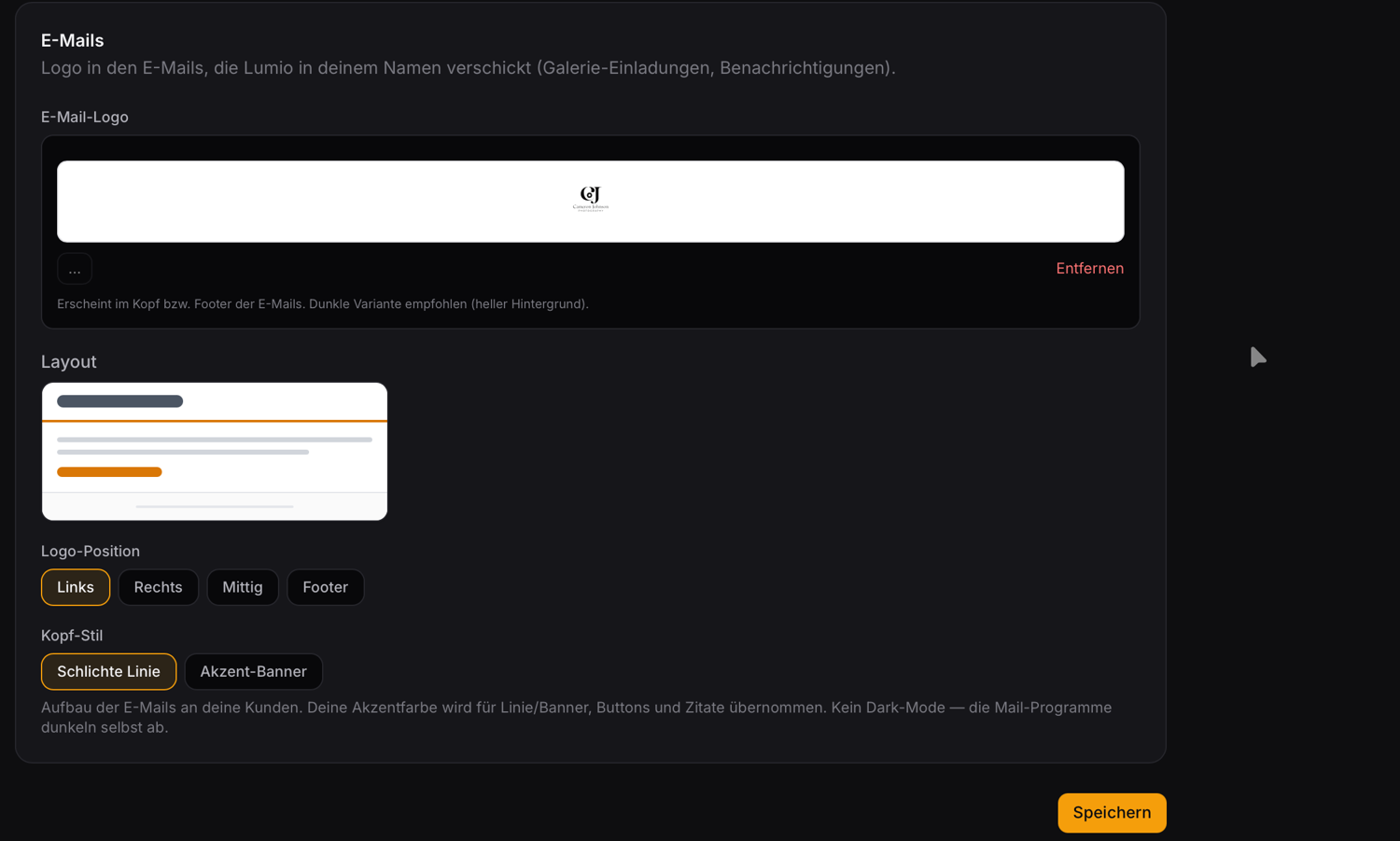 Email branding: logo, layout, logo position and header style