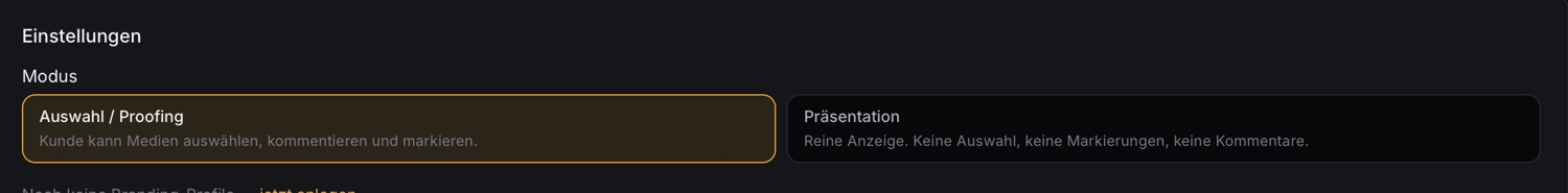 Gallery mode: selection/proofing or presentation