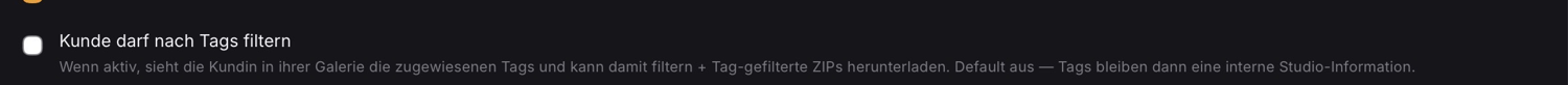 Option „Kunde darf nach Tags filtern“ in den Galerie-Einstellungen