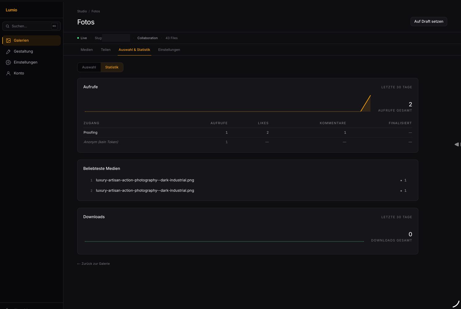 Gallery analytics with views and most-popular media
