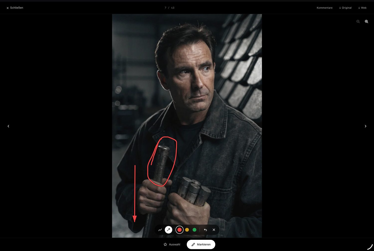 Image detail view with a drawn markup and selection