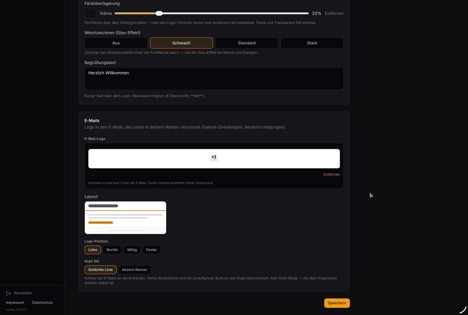 Email branding with logo, layout and header style