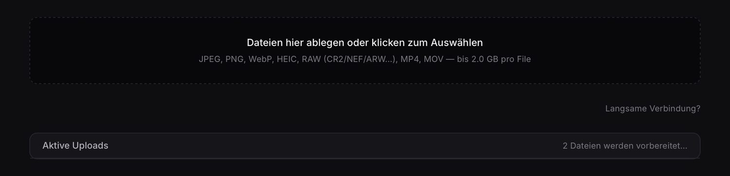 Upload area with drag-and-drop and supported formats