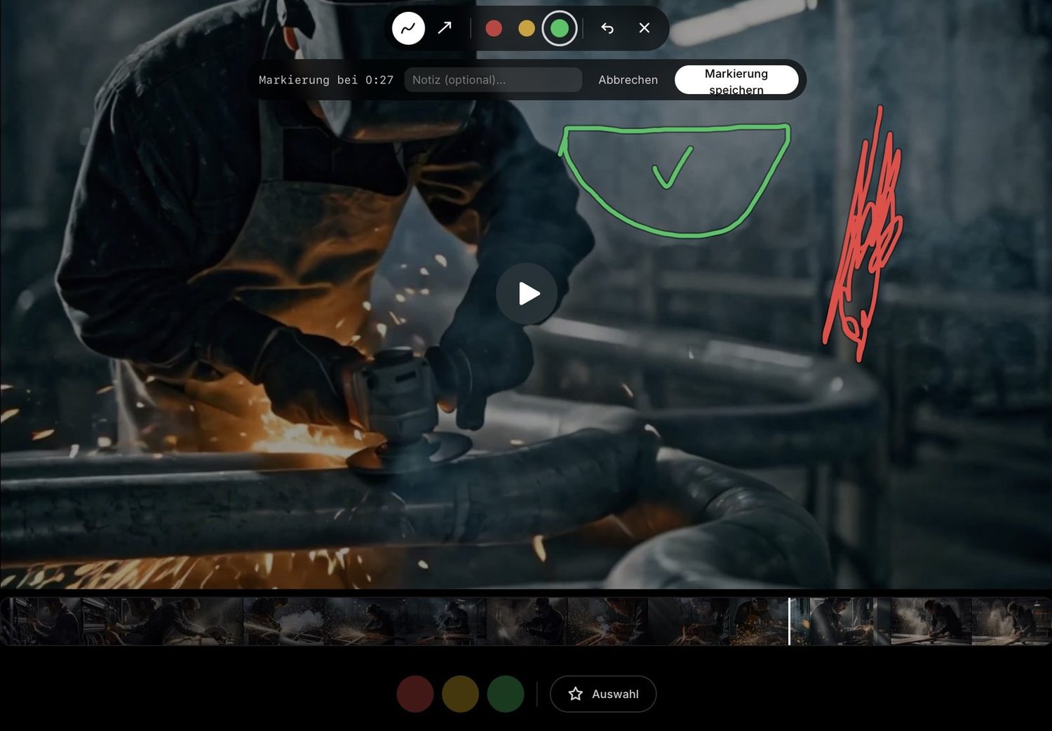Video with a drawn marker at a specific timestamp