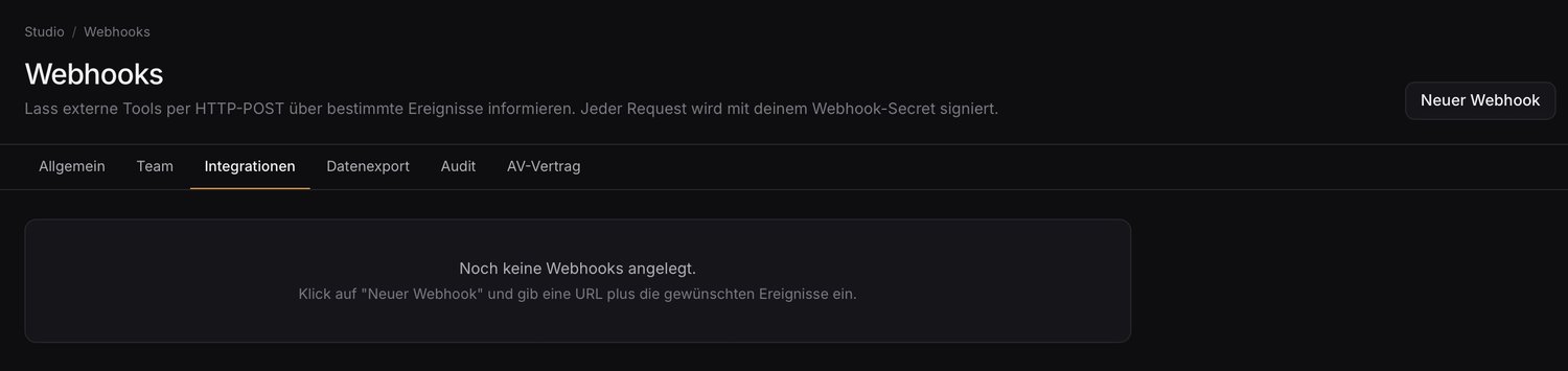 Webhooks configuration in the studio